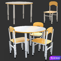 Table and Chairs Height Adjustable 3D Model Vray