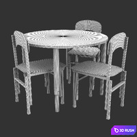 Table and Chairs Height Adjustable 3D Model Vray