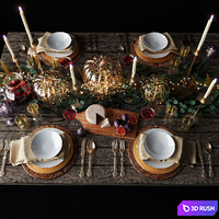 Autumn table setting with pumpkins 3D Model Vray, Corona