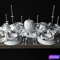 Autumn table setting with pumpkins 3D Model Vray, Corona