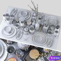 Table setting 3D Model Vray, Corona