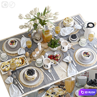 Table setting 38. Breakfast - 5 3D Model Vray, Corona