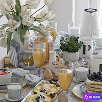 Table setting 38. Breakfast - 5 3D Model Vray, Corona