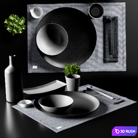 Japanese minimalist Sushi set with Plant from Chalk and Moss 3D Model Corona