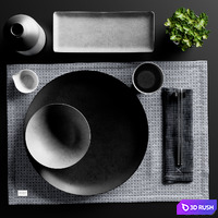 Japanese minimalist Sushi set with Plant from Chalk and Moss 3D Model Corona