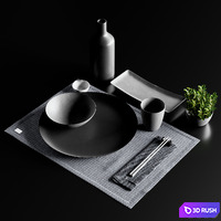 Japanese minimalist Sushi set with Plant from Chalk and Moss 3D Model Corona
