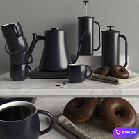 Coffee set 3D Model Vray, Corona