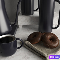 Coffee set 3D Model Vray, Corona