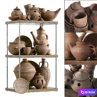 Dishes clay rack n11 / Clay crockery rack 3D Model Vray, Corona