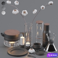 Coffee Decorative Set 3D Model Vray, Corona