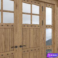 Hinged wooden door made of solid pine 3D Model Corona
