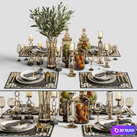 Dinner Table Set 02 3D Model Vray, Corona