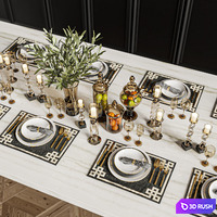 Dinner Table Set 02 3D Model Vray, Corona