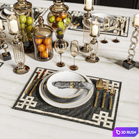 Dinner Table Set 02 3D Model Vray, Corona