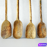 Set of Four Old Nepal Rice Shovels 3D Model Vray