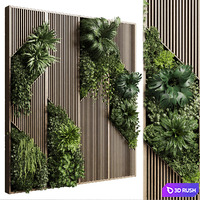Vertical Wall Garden With Wooden frame - collection of houseplants indoor 41 3D Model Vray, Corona