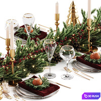 Christmas table setting 3 3D Model Vray, Corona