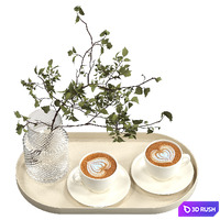 Two cups of cappuccino on a tray 3D Model Vray, Corona