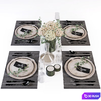 Beige Table Setting 3D Model Corona
