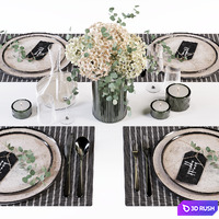 Beige Table Setting 3D Model Corona