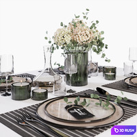 Beige Table Setting 3D Model Corona