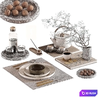 Tableware setting N031 3D Model Vray, Corona