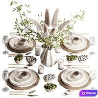 Tableware set 1 3D Model Vray, Corona