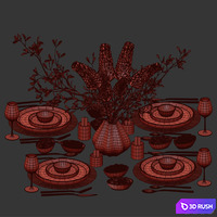 Tableware set 1 3D Model Vray, Corona