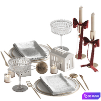 New Year's table setting 5 3D Model Vray, Corona