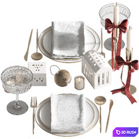 New Year's table setting 5 3D Model Vray, Corona