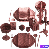New Year's table setting 5 3D Model Vray, Corona