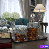 Decanter and glasses 3D Model Vray