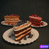 Cake with berries 3D Model Vray