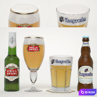 Hoegaarden and Stella Artois Beer 3D Model Vray