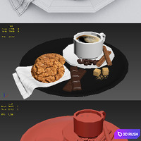 Coffee &amp; Cookies 3D Model Vray, Corona