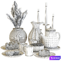 A set of dishes IKEA with cake, muffins and dried flowers 3D Model Vray, Corona