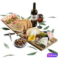 Plateau with fruit, cheese and fruit and a glass of red wine 3D Model Corona
