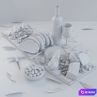 Plateau with fruit, cheese and fruit and a glass of red wine 3D Model Corona