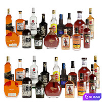 Bottles Vol 3 (40 Bottles:Gins,Rum,Congac) 3D Model Vray, Corona