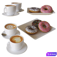 Coffee and donuts 03 3D Model Vray, Corona
