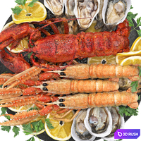 Seafood platter of langoustine lobster and oyster 3D Model Vray, Corona