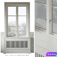 Classic window with radiator screen 001 3D Model Vray, Corona