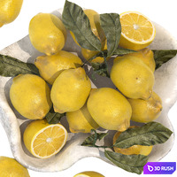 Bowl of yellow lemons 3D Model Vray, Corona
