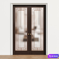 Entrance double door - Interior door 210 - wooden glass door 3D Model Vray, Corona