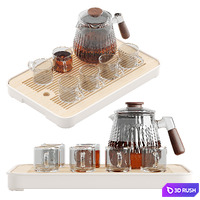 Striped glass teapot (tea set) 3D Model Corona