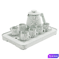 Striped glass teapot (tea set) 3D Model Corona
