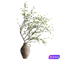 Bouquet of twigs inserted into a clay pot 06 3D Model Vray, Corona