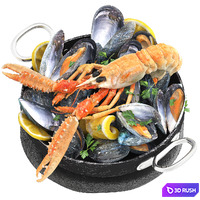 Seafood dish of mussels and langoustine 3D Model Vray, Corona