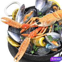 Seafood dish of mussels and langoustine 3D Model Vray, Corona