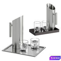Trays with water pitcher 3D Model Vray, Corona
